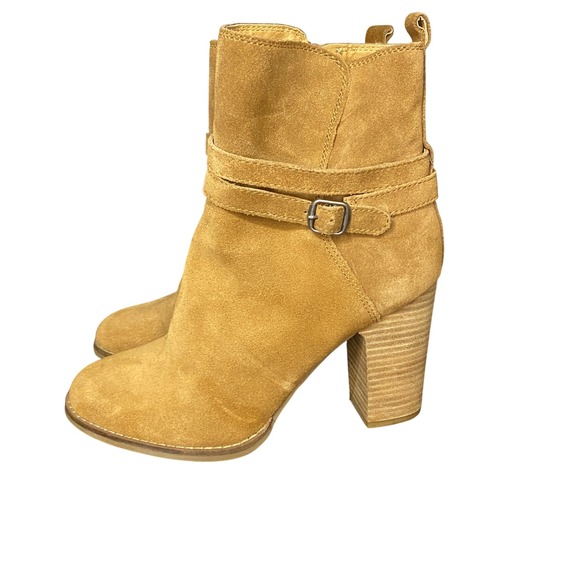 Lucky Brand Latonya Women's Suede Leather‎ Buckle Strap Ankle Boots Tan Brown - Picture 3 of 10